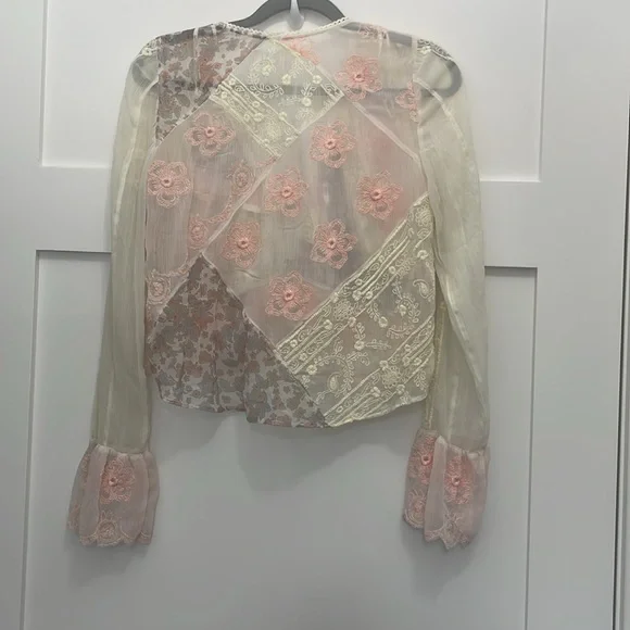 Free People Bloomfield Patchwork delicate sheer fabric tie front top - Picture 7 of 10